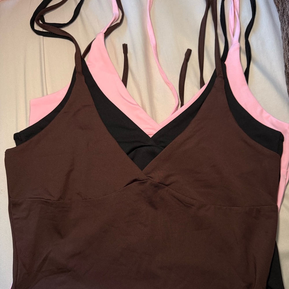 Brown and Pink Strappy Tops